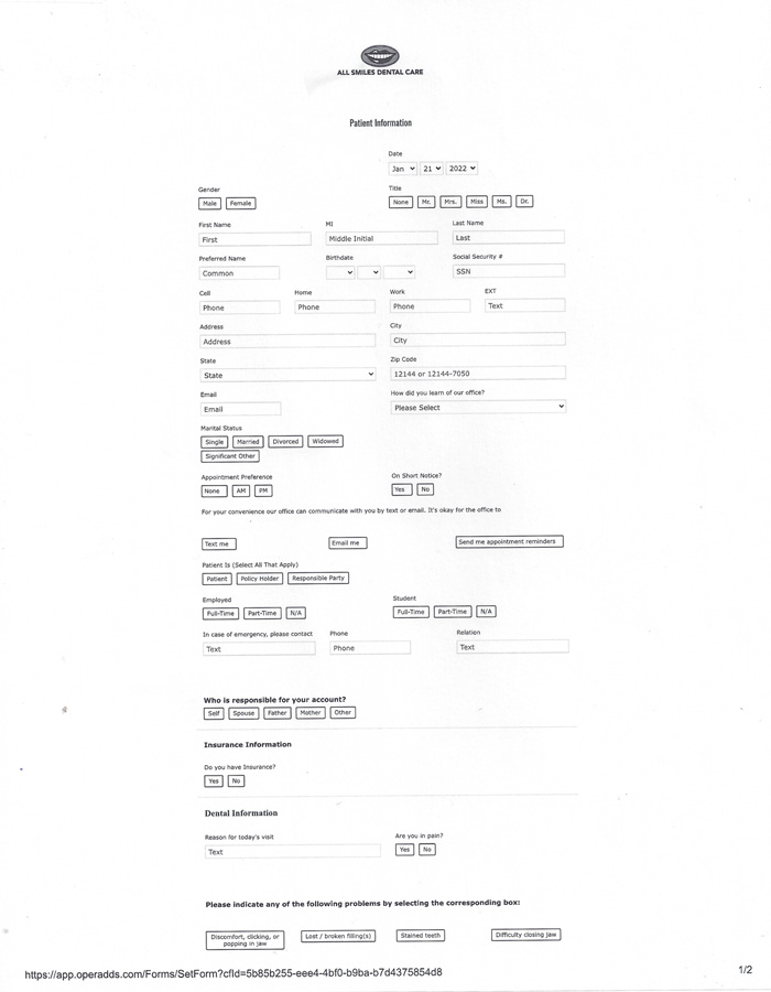 Patient Information Form